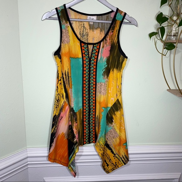 Vintage Brushstroke Color Block Chiffon Casual Pant Tank 2 pc Set Size S - Picture 2 of 12